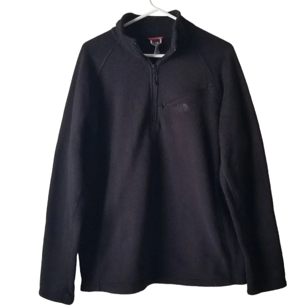 North Face Black 1/4 Zip Fleece Pullover Zip Chest Pocket Size L